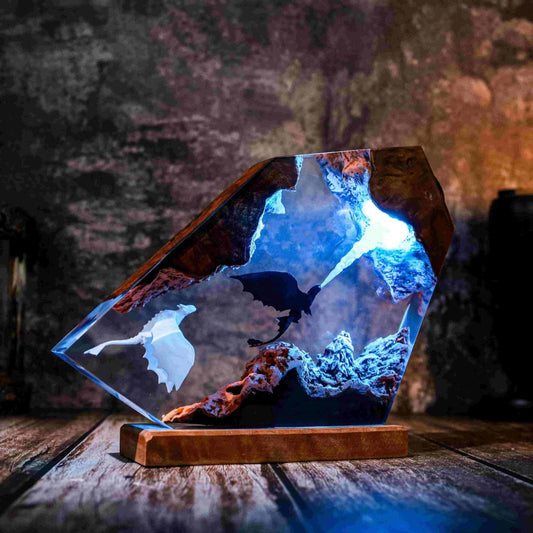 Fire Breathing Toothless and Light Fury Lamp