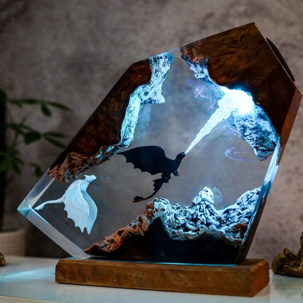 Fire Breathing Toothless and Light Fury Lamp