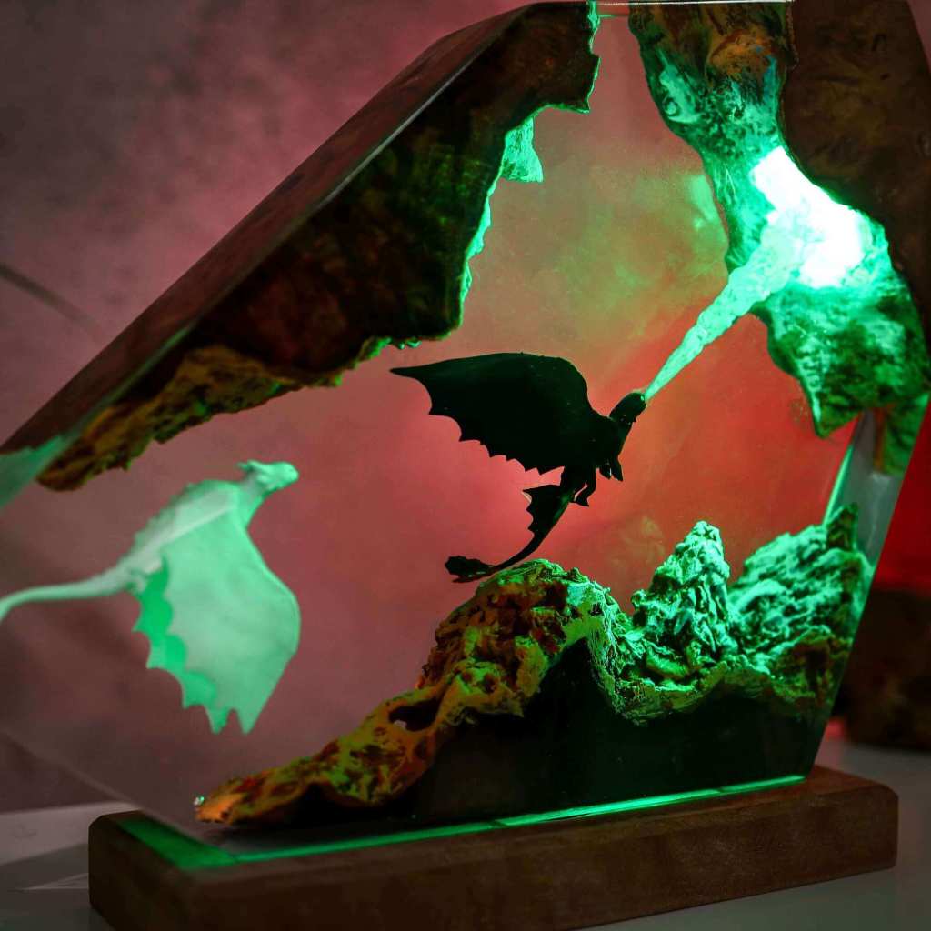 Fire Breathing Toothless and Light Fury Lamp