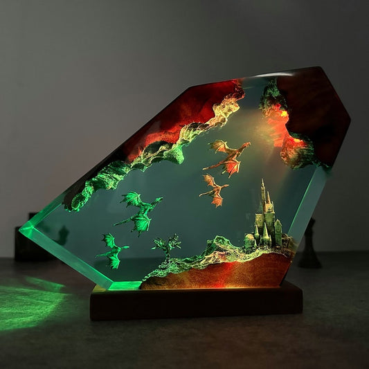 Dragonflight Over the Ancient Castle – Epoxy Night Lamp